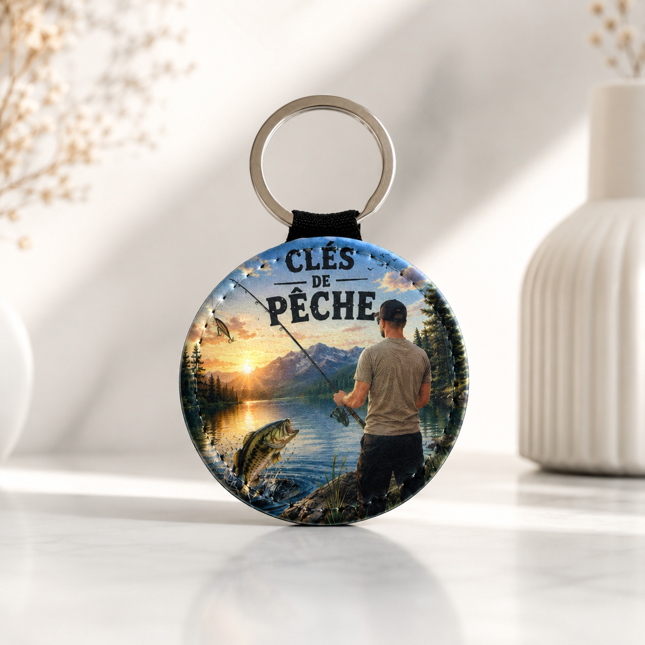 Porte-clé personnalisé – Simili cuir rond
