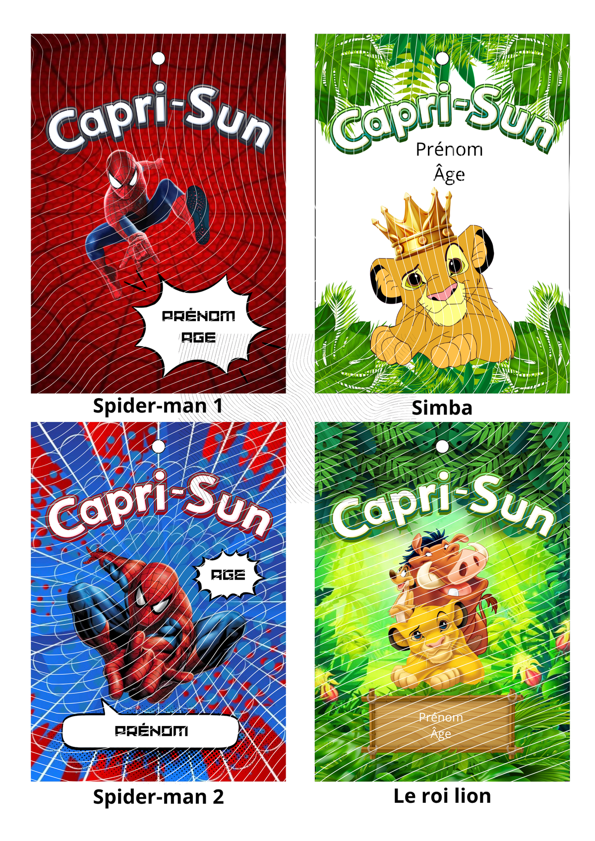 Étiquettes Capri-Sun personnalisées (lot de 4) – Thème au choix