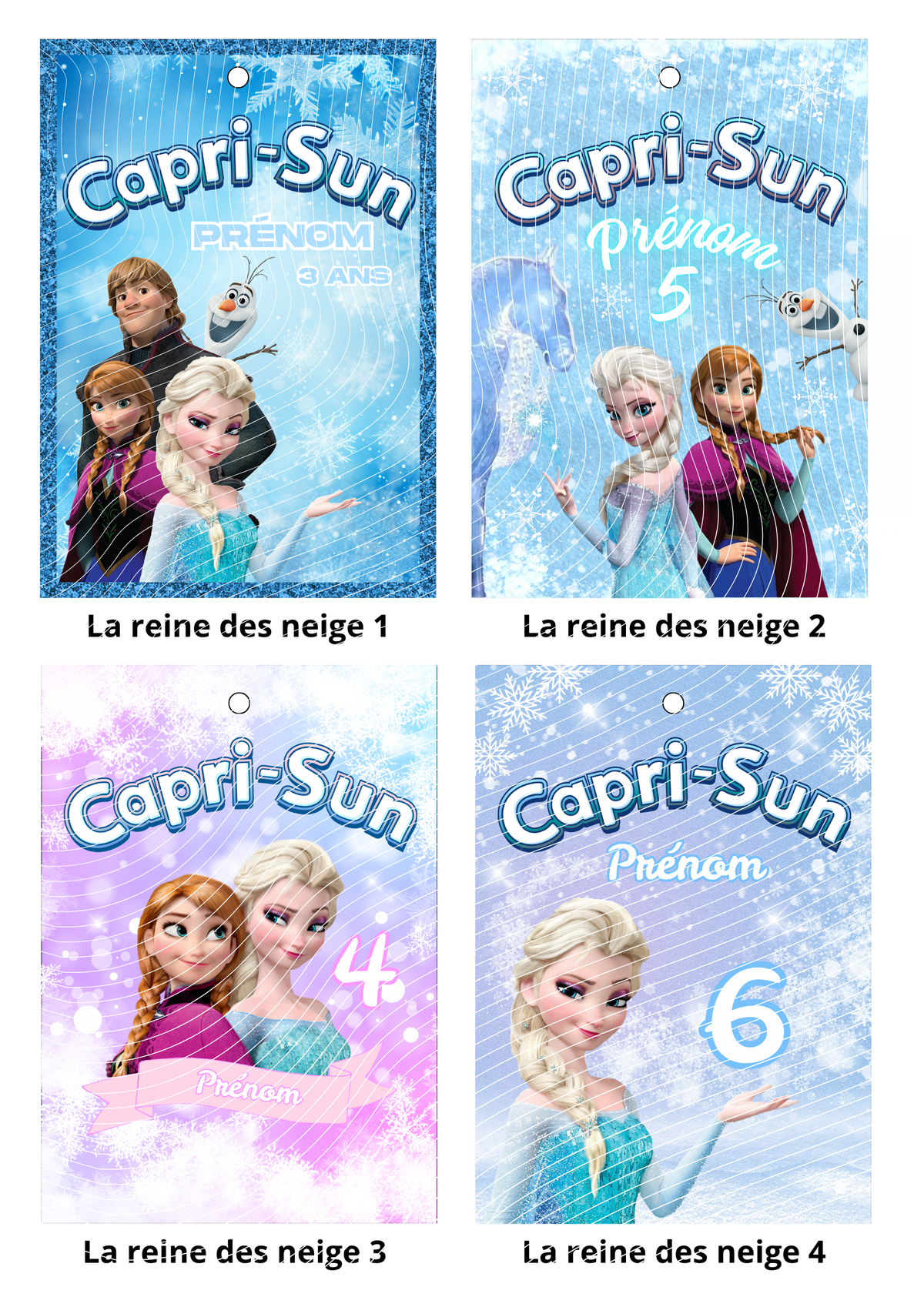 Étiquettes Capri-Sun personnalisées (lot de 4) – Thème au choix
