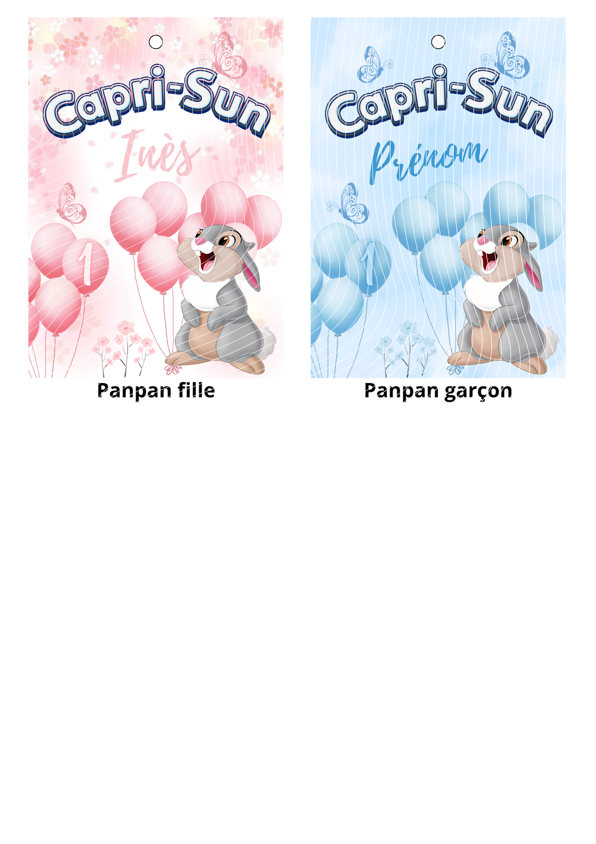 Étiquettes Capri-Sun personnalisées (lot de 4) – Thème au choix