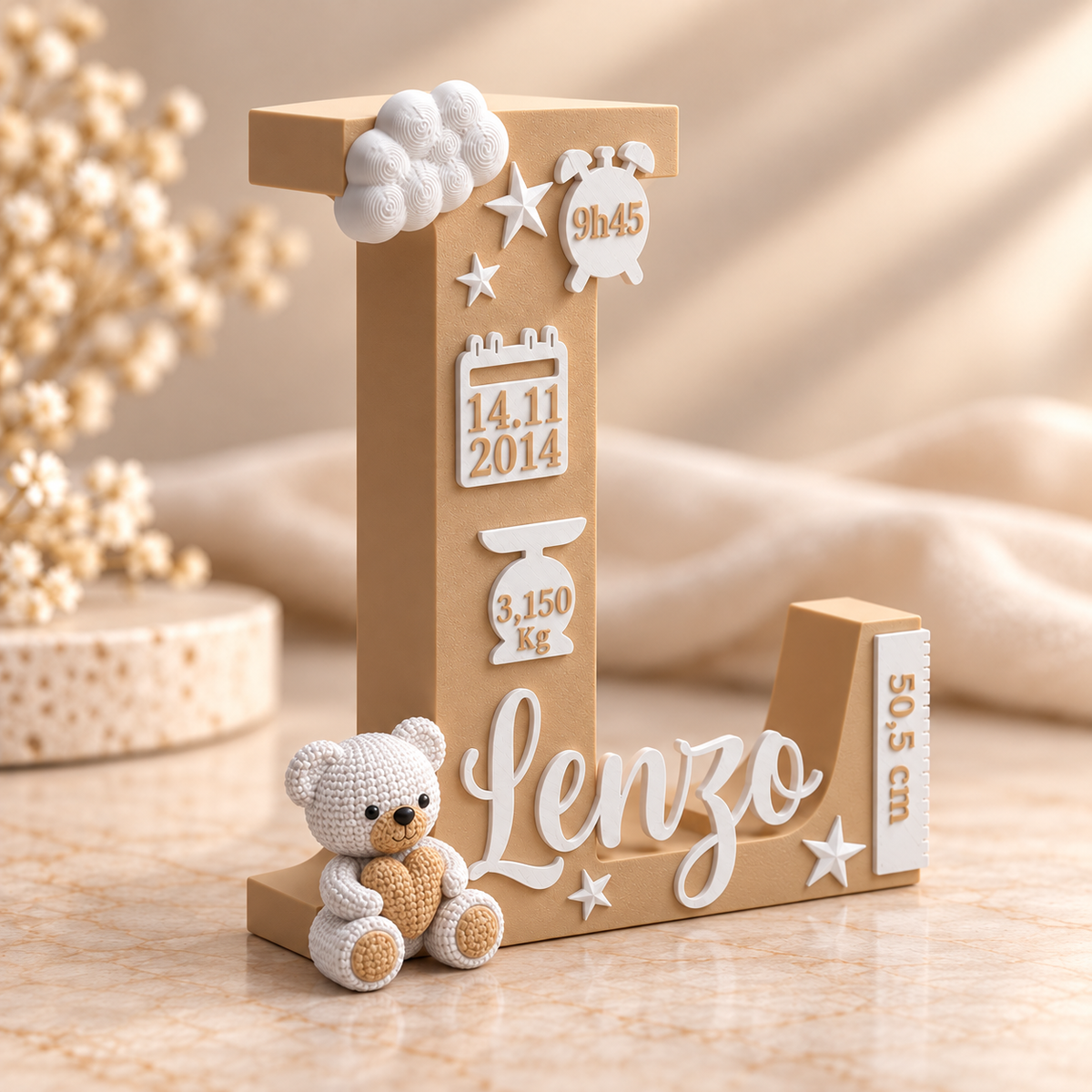 Lettre de naissance personnalisée en impression 3D