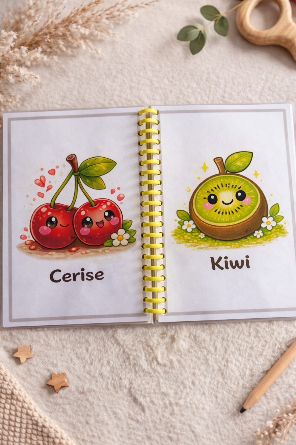 Imagier animaux-fruits-legumes enfant A5 – Livret éducatif Montessori