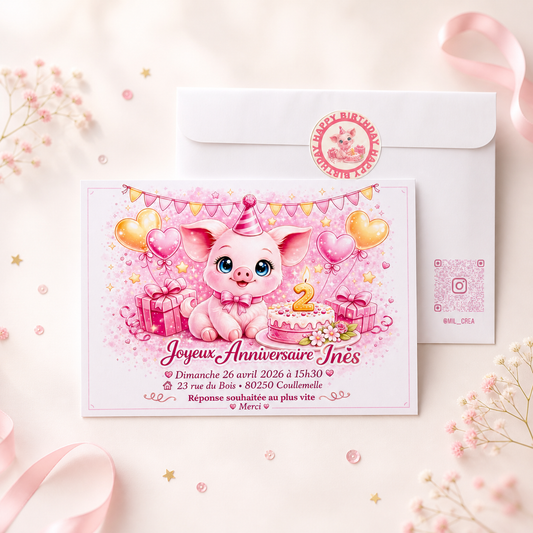 Invitation Thème Cochon – Personnalisé