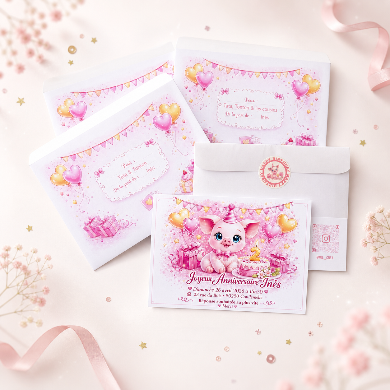 Invitation Thème Cochon – Personnalisé